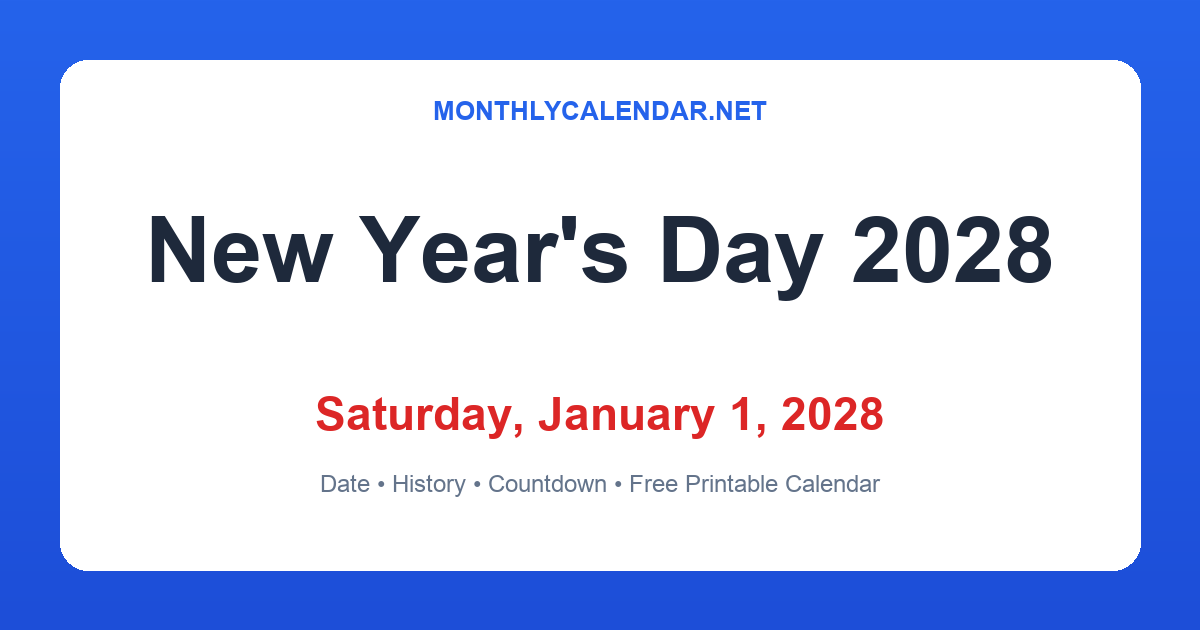 New Year's Day 2028 – Saturday, January 1 | Date, Facts & Calendar